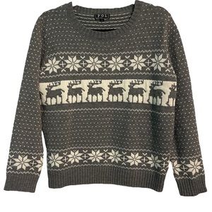 Pol Size Large Gray and White Reindeer Holiday Sweater